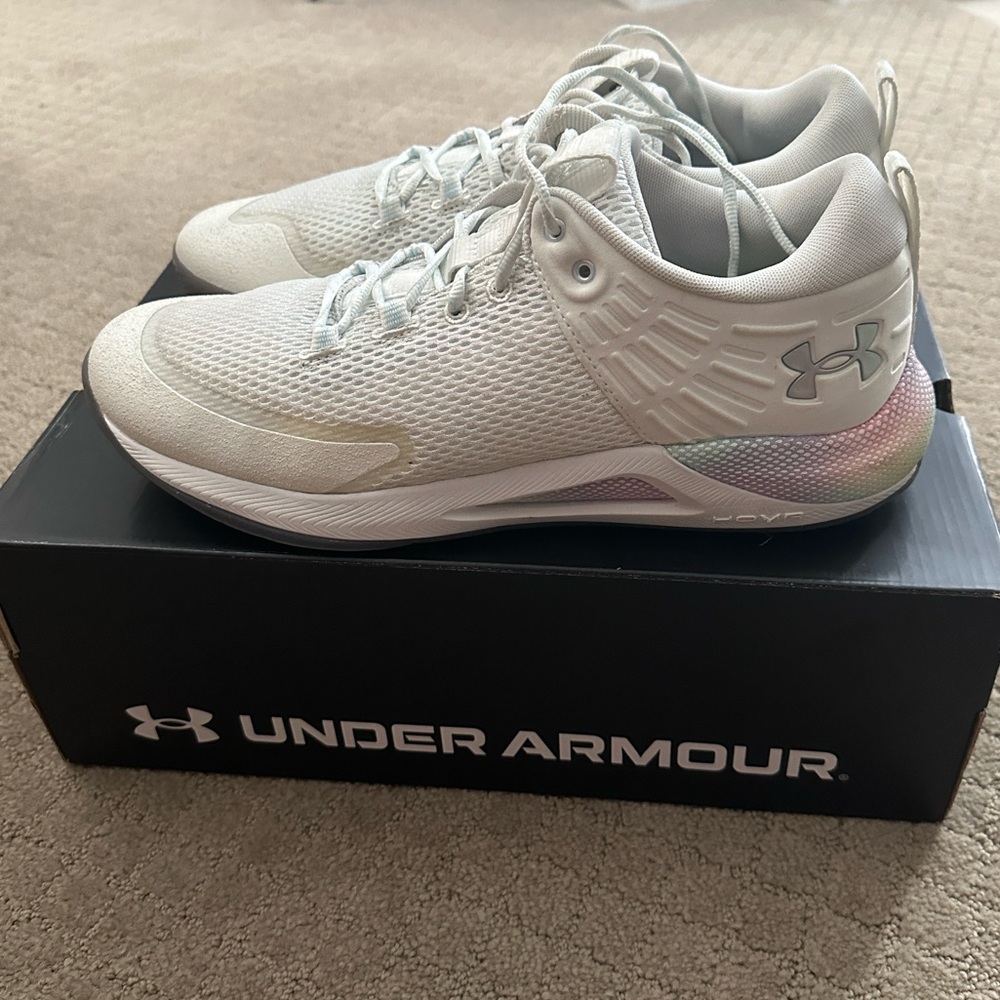 Under Armour white and multicolored volleyball shoes